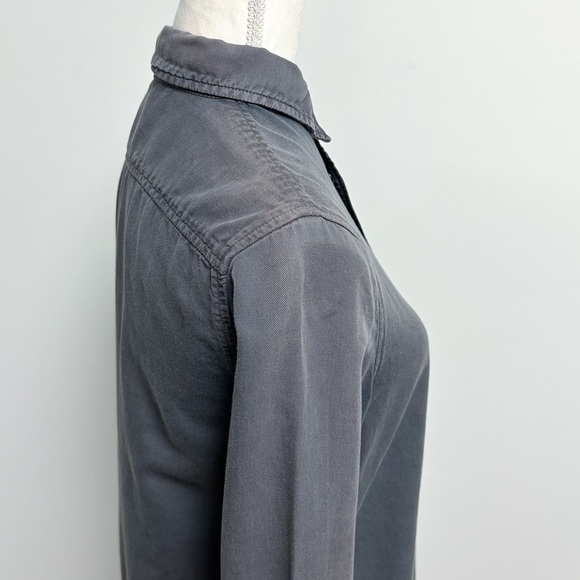 Mother Gray Worn In Washed Out Discolored Snap Button Up Collared Blouse Small - Picture 7 of 12